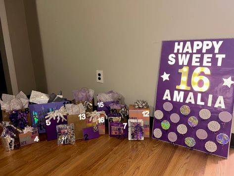 Gift Countdown Ideas Birthday, 16 Day Birthday Countdown Gift Ideas, 16 Days Of Gifts For Sweet 16 Board, 18th Birthday Advent Calendar, Sweet 16 Countdown Ideas, 18th Birthday Countdown Ideas, Birthday Gift Countdown Ideas, 16 Days Of Gifts For Sweet 16, Birthday Advent Calendar Ideas