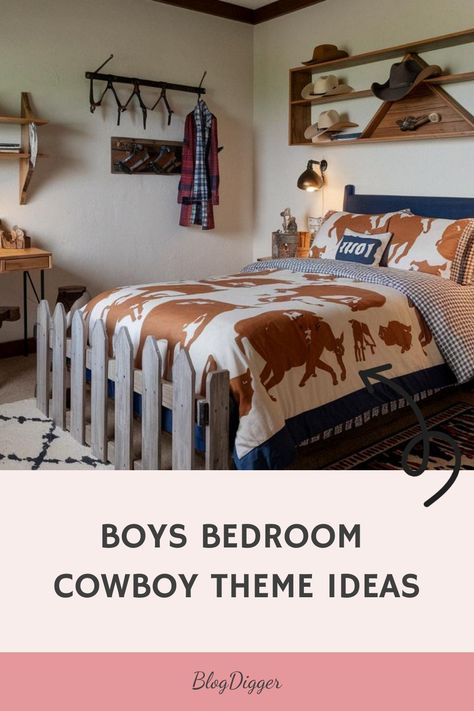 Boys Bedroom Cowboy Theme Ideas Cowboy Theme Bedroom, Wild West Decor, Bedroom For Boys, Boys Space Bedroom, Cowboy Bedroom, Horse Themed Bedrooms, Cool Cowboy, Boys Shared Bedroom, Cowboy Wall Art