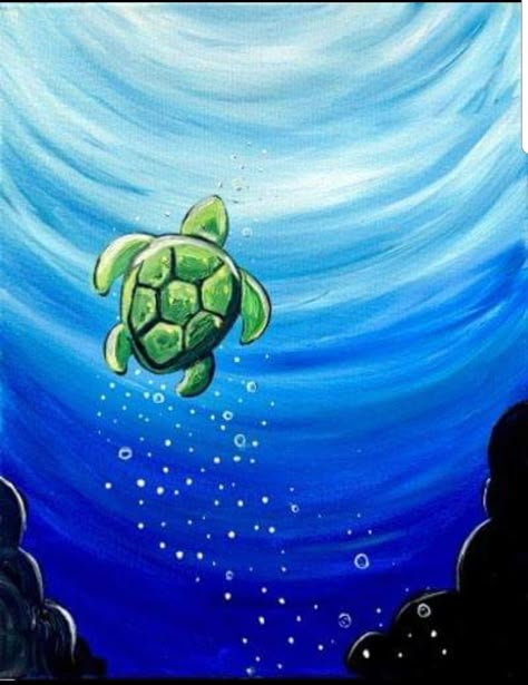 Sea turtle Turtle Painting Acrylic, Sea Turtle Painting, Sea Turtle Art, Arte Van Gogh, Paint Nite, Simple Canvas Paintings, Cute Canvas Paintings, Easy Canvas Art, Turtle Painting