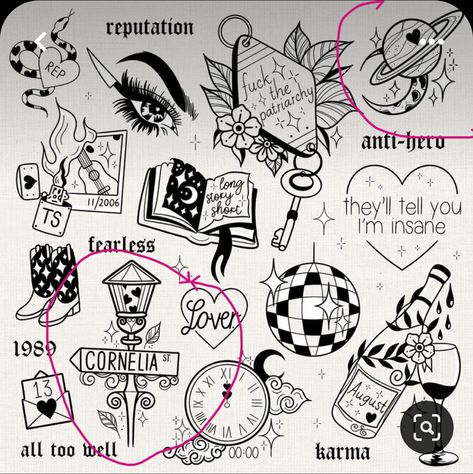 Taylor Swift Tattoo Ideas, Song Lyric Tattoos, Him And Her Tattoos, Lyric Drawings, Tattoos Aesthetic, Cornelia Street, Taylor Swift Book, Taylor Swift Drawing, Taylor Swift Tattoo