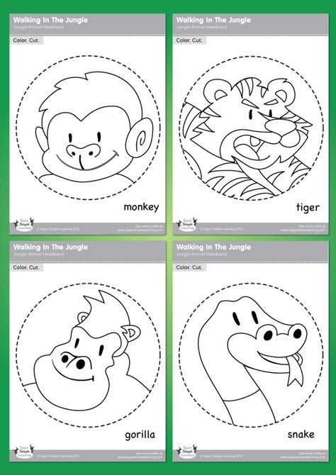 Walking In The Jungle Headbands - Super Simple Goodnight Gorilla, Animal Headbands, Walking In The Jungle, Animal Vocabulary, Jungle Activities, Rainforest Theme, Super Simple Songs, English Activities For Kids, Doo Doo