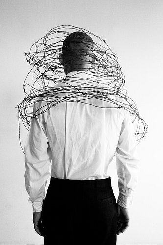 wearable art by Jon Riosa Ange Demon, A Level Art, Barbed Wire, This City, Wire Art, Comme Des Garcons, Black And White Photography, To The World, Wearable Art