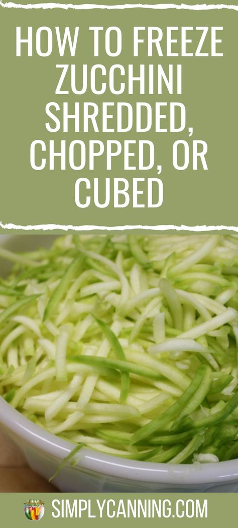 How to Freeze Zucchini Shredded, Chopped, or Cubed Shredded Zucchini Recipes, Preserving Zucchini, How To Freeze Zucchini, Freezing Squash, Canning Zucchini, Freezing Food Guide, Canned Zucchini, Zucchini Shredded, Raw Zucchini