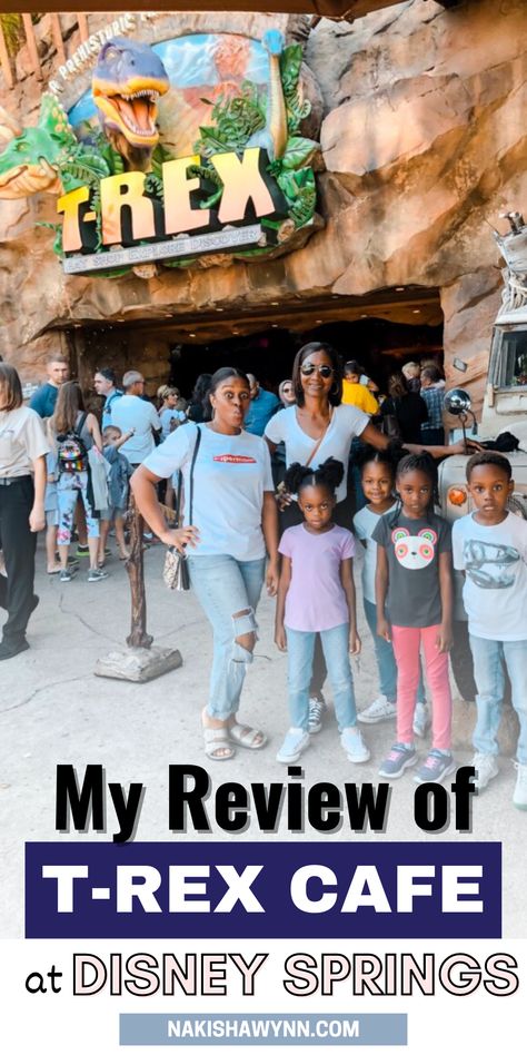 Disney Springs review. Review of TRex Cafe. Read this if you're planning on eating at the TRex Cafe. Trex Cafe Disney Springs, Road Trip Car, Disney Springs, International Travel, Travel With Kids, T Rex, Family Vacation, Dinosaurs, Great Places