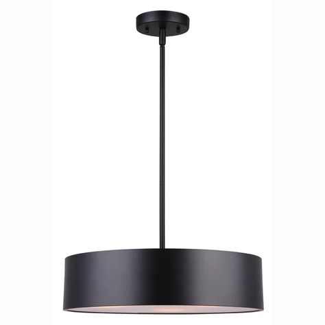 Lark Manor Connemara 3 - Light Matte Black Drum Pendant | Wayfair Transitional Pendant Lighting, 3 Light Pendant, Drum Pendant, Black Pendant Light, Black Pendant, Glass Panel, Modern Pendant Light, Modern Pendant, Minimalist Aesthetic