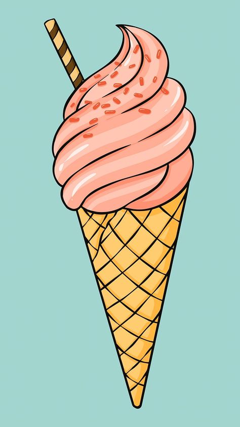 Vector vintage ice cream dull colorful cartoon illustration | free image by rawpixel.com / Noon Ice Cream Drawing, Cream Drawing, Ice Cream Cone, I Hope, Ice Cream, Cream