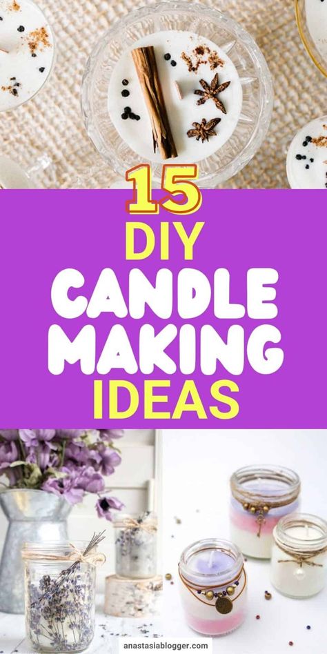 Have you ever tried your hand at candle-making? Here are 15 creative DIY candle-making ideas for you to try at home! #candlemaking #diycandles How To Decorate Candles, Creative Candle Making Ideas, Candle Decorating Ideas, Candle Making Ideas, Soy Wax Candles Diy, Diy Soy Candle, Homemade Candle Recipes, Candle Making For Beginners, Candle Making Recipes