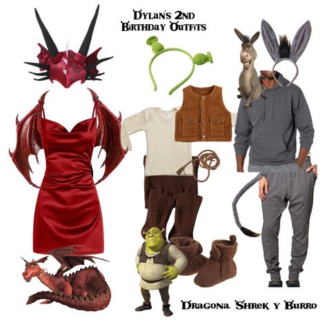 The Good Place Halloween Costume, Gingerbread From Shrek Costume, Dragon And Donkey Halloween Costume, Shrek Themed Outfit Ideas, Shrek Theme Outfits, Shrek Party Costume Dragon, Diy Shrek Costume Women, Donkey And Dragon Shrek Costume, Shrek Rave Outfit Dragon