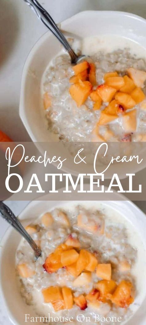 Homemade Peaches And Cream Oatmeal, Cream Cheese Oatmeal, Peaches Oatmeal, Ab Recipes, Peaches And Cream Oatmeal, Eating Intuitively, Oatmeal With Almond Milk, Hot Oats, Crockpot Oatmeal