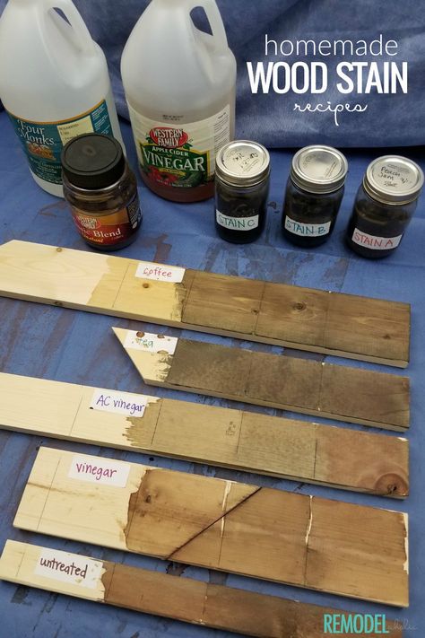 Homemade Wood Stain Recipes Using Household Ingredients To Age Wood Quickly #remodelaholic Homemade Wood Stains, Age Wood, Diy Wood Stain, Stain Wood, Diy Staining, Easy Wood, Tainan, Diy Holz, Aging Wood