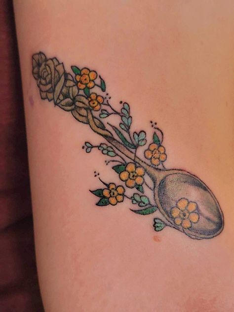 Small Spoon Tattoo, Towanda Tattoo, Spoon Tattoo Small, Tiny Spoon Tattoo, Spoonie Aesthetic, Spoons Tattoo, Spoon Tattoo Ideas, Fibro Tattoo, Spoon Theory Tattoo