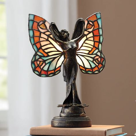 Stained Glass Fairy Accent Lamp | Midnight Velvet Stained Glass Fairy, Colorful Fairy, Glass Fairy, Country Door, Farmhouse Modern, Customer Service Gifts, Fairy Light, Tiffany Lamps, Accent Lamp