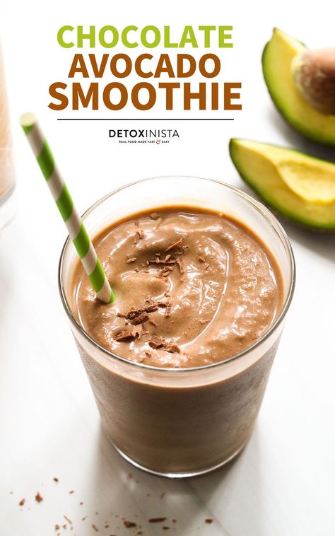 This Chocolate Avocado Smoothie tastes like a chocolate frosty, and is naturally sweetened with fruit. It's a delicious way to sneak more avocado into your life, and is dairy-free & gluten-free. Avocado Protein Smoothie, Frozen Avocado Smoothie, Avocado Treats, Avacodo Smoothie, Chocolate Strawberry Smoothie, Naturally Sweetened Desserts, Meredith Shirk, Chocolate Avocado Smoothie, Avocado Smoothie Recipe