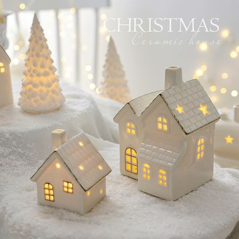 Smarter Shopping, Better Living! Aliexpress.com Small House Christmas, Snow Houses, Snow Decorations, House Candle Holder, Lights For Christmas, Clay House, Snow House, Houses Christmas, Diy Christmas Village