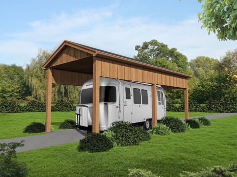 RV Carport Plan, 062G-0167 Rv Covered Parking, Carport Addition, Rv Barn, Rv Carports, Garage Apartment Plan, Plan Garage, Carport Plans, Rv Garage, Carport Designs