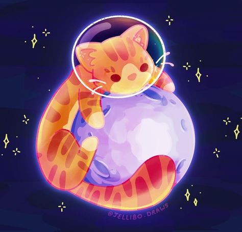 Outer Space Drawing, Ginger Cat Art, Cat Floating, Galaxy Drawings, Space Anime, Space Animals, Space Drawings, Galaxy Cat, Astronaut Art