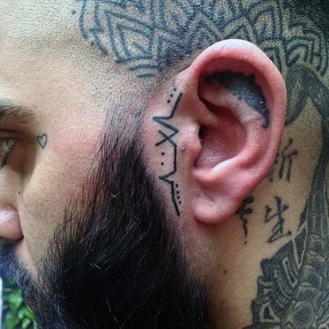 100 Ear Tattoos For Men - Inner And Outer Design Ideas Tattoo In Front Of Ear, Ear Tattoos For Men, Cartilage Tattoo, Ear Lobe Tattoo, Inner Ear Tattoo, Places To Get Tattoos, Simple Tattoos For Guys, Ear Tattoos, Skeleton Hand Tattoo