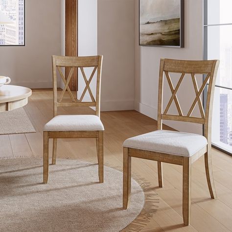 Alma Farmhouse Natural Solid Wood Dining Chair (Set of 2) by HULALA HOME - On Sale - Bed Bath & Beyond - 39642168 Farmhouse Round Dining Table, Farmhouse Style Chairs, Rustic Dining Chairs, Farmhouse Dining Chairs, House Aesthetic, Nursery Chair, Solid Wood Dining Chairs, Style Rustique, Dining Room Bar