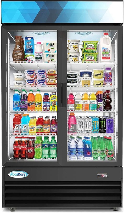 KoolMore - MDR-2GD-35C 45' Commercial Glass 2 Door Display Refrigerator Merchandiser - Upright Beverage Cooler with LED Lighting - 35 Cu. Ft, Black Store Refrigerator, Display Refrigerator, Commercial Display, Door Display, Commercial Refrigerators, Black Everything, Door Displays, Restaurant Equipment, Beverage Cooler