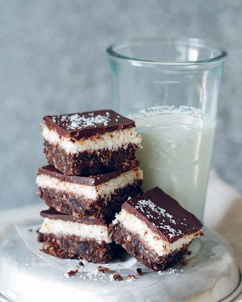 Recipe: Heavenly Chocolate & Coconut Raw Slice - thisNZlife Chocolate Coconut Slice, Tea Preparation, Coconut Chocolate Bars, Raw Snacks, Coconut Slice, Chocolate Slice, Dried Dates, Raw Vegan Desserts, Desiccated Coconut