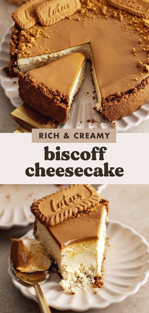 This biscoff cheesecake is made with a biscoff cookie crust, creamy spiced cheesecake, and a layer of biscoff spread on top. It's the ultimate cheesecake for biscoff lovers! #biscoff #cheesecake | teakandthyme.com Biscoff Coffee Cake, Spiced Cheesecake, Ultimate Cheesecake, Biscoff Recipes, Biscoff Cheesecake, Biscoff Cookie Butter, Coffee Cheesecake, Cheesecake Toppings, Biscoff Spread