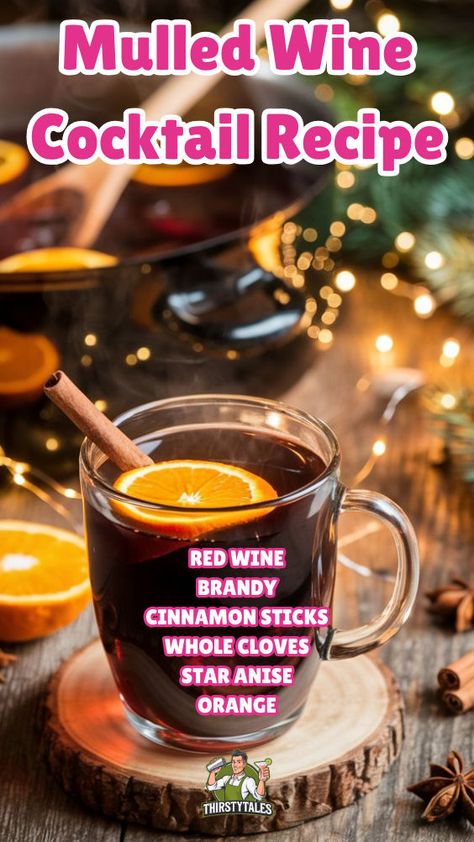 "Warm up your winter nights with this delightful Mulled Wine Cocktail Recipe! Perfect for holiday gatherings, this spiced wine blend combines rich flavors and festive aromas, making it an essential addition to your collection of holiday cocktails. Discover cozy drink ideas that will elevate your celebrations with this easy-to-make mulled wine recipe. Enjoy the ultimate festive beverage that brings warmth and cheer to every occasion!" German Mulled Wine, Easy Mulled Wine Recipe, Peppermint Martini, Wine Cocktail Recipes, Cranberry Margarita, Mulled Wine Recipe, Wine Recipe, Spiced Wine, Hot Cocktails