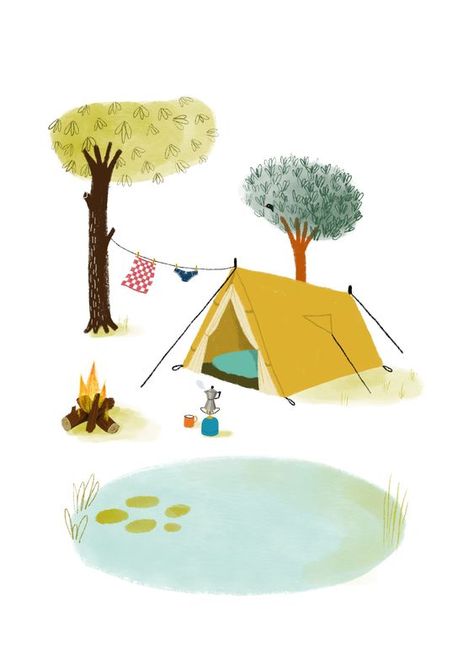 Camping Illustration, Camping Drawing, Hand Made Greeting Cards, Forest Illustration, Camping Accessories, Childrens Illustrations, Children's Book Illustration, Outdoor Life, Children Illustration