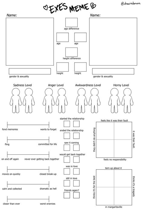 Original creator: drawindarwin/iztopher My Ship In 5 Minutes, Character Sheet Writing, Oc Template, Relationship Chart, Drawing Meme, Character Sheet Template, Character Reference Sheet, Art Style Challenge, Drawing Ideas List