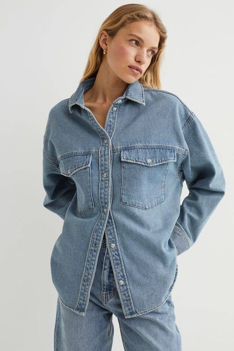 Light Denim Shirt, Denim Shirt Outfit, Comfy Sweatpants, Pant Shirt, Light Denim, Seasonal Fashion, Who What Wear, Denim Blue, Fashion Company