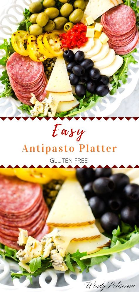 Looking for easy ideas for holiday entertaining? This Antipasto Platter is the perfect solution for a crowd! It has a beautiful presentation and takes less than 15 minutes to put together. Easy Antipasto, Halloween Platter, Fingerfood Party, Gluten Free Appetizers, Antipasto Platter, Snack Prep, Finger Foods Easy, Party Appetizers Easy, Italian Appetizers