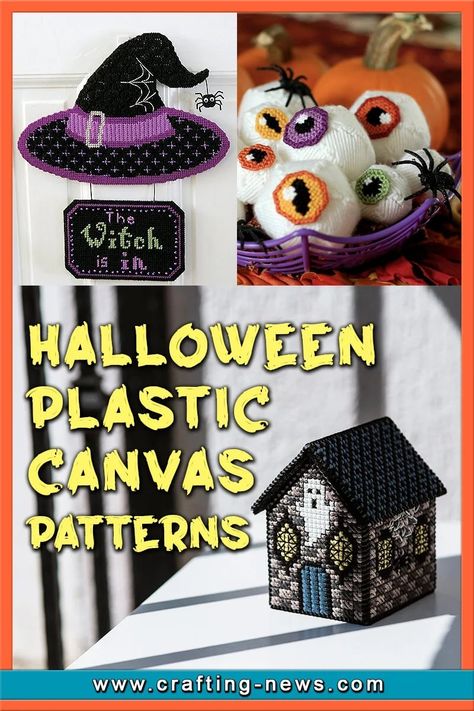 Halloween Plastic Canvas Patterns, Halloween Plastic Canvas, Diy Halloween Doll, Plastic Canvas Projects, Plastic Canvas Box Patterns, Penguin Crafts, Easy Diy Halloween Decorations, Door Crafts, Plastic Canvas Stitches