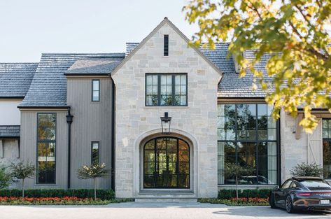 This modern English country estate home designed by Grand Tradition Homes along with Kate Marker Interiors is located in Bannockburn, Illinois. English Country Estate, Modern French Country, Casa Country, Modern French, Beautiful Home Designs, Casa Exterior, Modern Farmhouse Exterior, Modern Cottage, English House