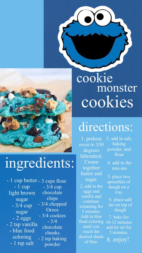 #myfirstshuffle #cookies #cookiemonster #baking Cookie Monster Chocolate Chip Cookies, Different Types Of Cookies To Make, Bake Sell Recipes, Cookie Monster Pound Cake, How To Make Monster Cookies, How To Make Cookie Monster Cookies, Cookie Monster Cookie Recipe, Blue Cookies Recipe, Cool Recipes Desserts