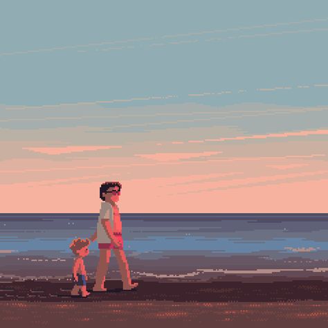 Days with dad on Behance Animated Pixel Art, Pixel Life, Best Questions, Pixel Art Background, Miles Morales Spiderman, Pixel Animation, Arte 8 Bits, Comic Layout, Walk On The Beach