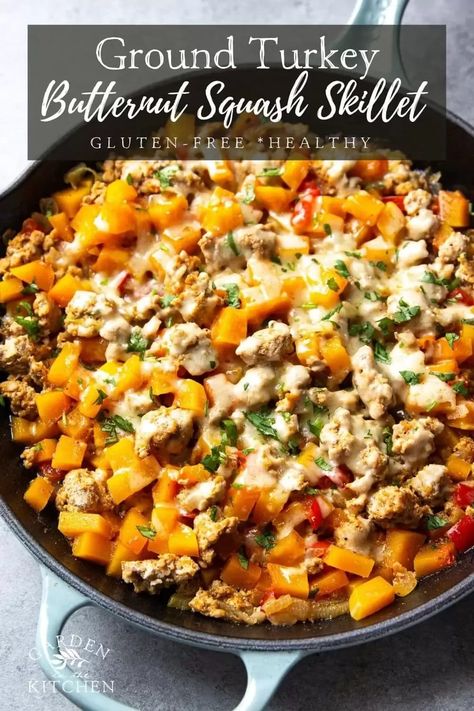 Butternut Squash Skillet, Turkey Butternut Squash, Butternut Squash Dinner, Healthy Skillet Meals, Seared Salmon Recipes, Skillet Recipes, Butternut Squash Recipes, Ground Turkey Recipes, Squash Recipes