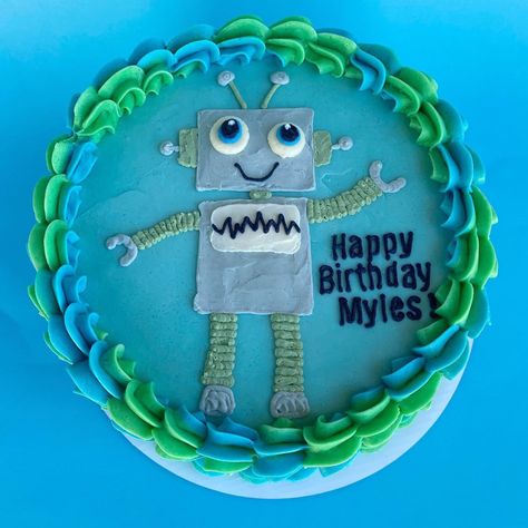 Robot Sheet Cake, Robot Theme Cake, Robot Cake Ideas, Robot Birthday Cake, Levi Birthday, Robot Cake, Robot Theme, Robot Party, Sheet Cakes