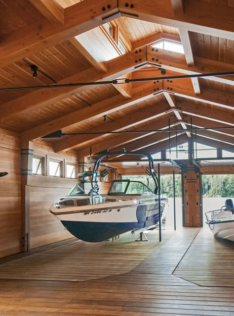 Boathouse - Marcus Gleysteen Architects Cool Lake Docks, Boat House Ideas Lakes, Boat House Ideas, Boathouse Ideas, Boat Lift Dock, Boathouse Design, Boat Garage, Modern Pool House, Boat House Interior