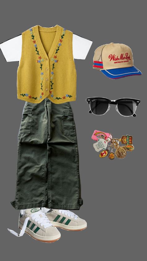 #summer #style #outfit #inspo #summervibes #summerstyle #styleinspo #outfitinspo #summeroutfit #follow #vibes Camping Dress Outfits, Vintage Summer Camp Outfits, Aesthetic Summer Camp Outfits, Grunge Camping Outfits, Campfloggnaw Outfits, 80s Summer Camp Outfits, Camp Outfit Ideas, Campflognaw Outfit, Non Binary Outfits