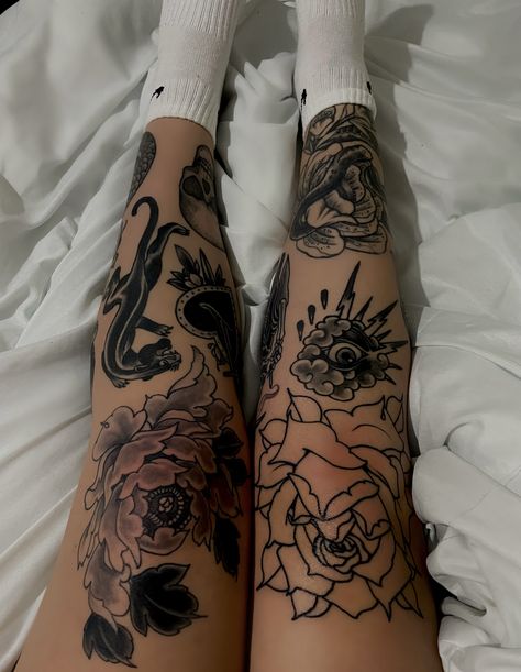 #tattoosforwomen #legsleevetattoo #traditionaltattoos #tattooideas Woman Shin Tattoo Ideas, Traditional Shin Tattoos For Women, Shin Tattoos, Traditional Tattoo Woman, Knee Tattoos, Vintage Tattoo Art, Shin Tattoo, Traditional Sleeve, Leg Sleeve Tattoo