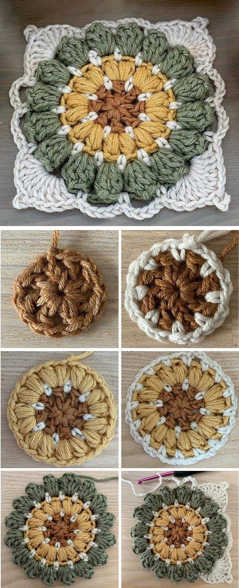 Crotchet Ideas For Dogs, Crochet Projects With Gray Yarn, Pretty Crochet Squares, Different Granny Square Stitches, Macrame Granny Square, Large Crochet Granny Square, Things To Crochet And Sell Craft Fairs, Spring Granny Square Crochet, Intricate Granny Square