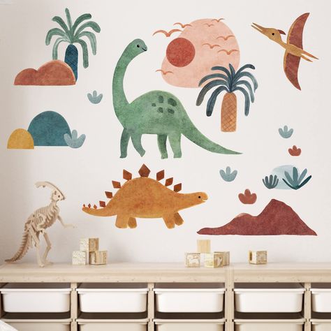 PRICES MAY VARY. Premium Wall Decals: Our neutral wall decals are designed with various colorful and vivid patterns like cartoon dinosaursm, tropical plants patterns, perfectly DIY a magic space for baby infant toddler girls and boys. Our nursery wall arts are made of high quality semi-gloss vinyl materials, which are suitable for walls of living room, bedroom, playroom, nursery room, classroom, daycare, preschool, etc Adorable Kids Room Decor: Our wall stickers with premium material are eco-fri Hawaii Nursery, Dinosaur Toddler Room, Boho Dinosaur, Dinosaur Room Decor, Dinosaur Wall Decor, Room Decor Gifts, Dinosaur Wall Decals, Dinosaur Bedroom, Boy Girl Bedroom