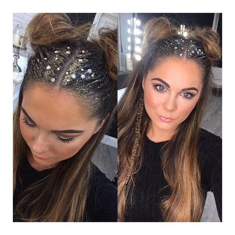 Glitter Roots Hair, Official Hairstyle, Music Festival Makeup, Music Festival Hair, Glitter Roots, New Year's Makeup, Rave Hair, Festival Face, Festival Glitter