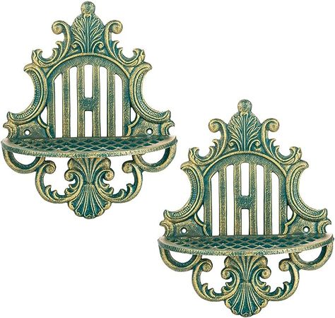 Amazon.com: Sungmor 2PC Floating Shelves for Wall, Beautiful Victorian Style Cast Iron Wall Mounted Shelf, Pretty Greenish-Blue Pattern Wall Hanging Shelves Decoration, Living Room Bedroom Wall Display Ledges : Home & Kitchen Art Deco Shelves, Victorian Shelves, Decorative Wall Shelves, Scrollwork Design, Wall Shelf Display, Wall Storage Shelves, Wall Mounted Shelf, Shelves For Wall, Wrought Iron Decor