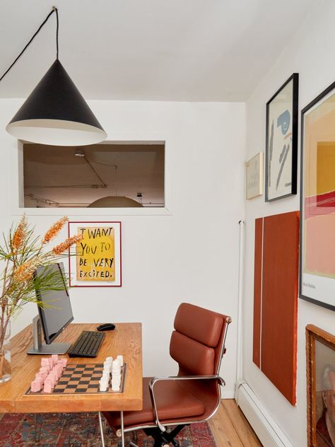 This Physician’s Loft Is a Laboratory for His Interior Design Side Hustle My Studio Apartment, Design Studio Office, Tiny Office, Soho Loft, Scandi Interiors, Tiny Closet, Long Sofa, Ikea Cabinets, Tiny Bedroom