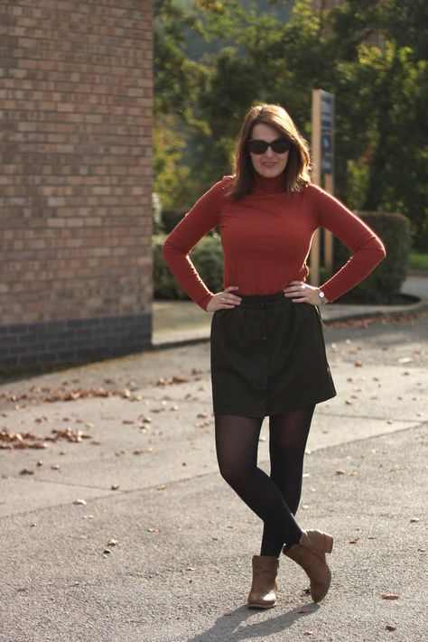 Autumn Uniform - roll neck top, Urban Outfitters skirts, ankle boots