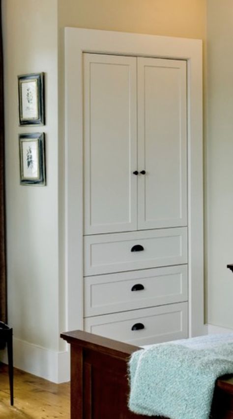 Built In Storage For Bedroom, Hall Linen Closet Built Ins, Linen Closet In Bedroom, Pendleton Boys Bedroom, Built In Linen Cabinet In Hallway, Built In Hall Closet Ideas, Linen Closet Drawers Built Ins, Bedroom Closet Repurpose Ideas, Built In Cabinet Bedroom