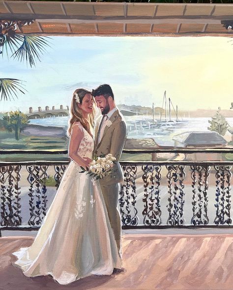 It has been a ✨minute✨ since I’ve painted a wedding at The White Room in St. Augustine but I’ll be back this weekend to celebrate one of our couples! I’ve painted almost every angle of this venue over the years, but this painting is definitely the most unique that I’ve created there. For Gina and Justin’s morning wedding, Gina requested that I capture their first look on a balcony overlooking the St. Augustine Bridge of Lions. Painting the intricate details of the railing was complex but defi... Lions Painting, The White Room, White Room, Morning Wedding, St Augustine, Railing, Barn Wedding, Intricate Details, First Look