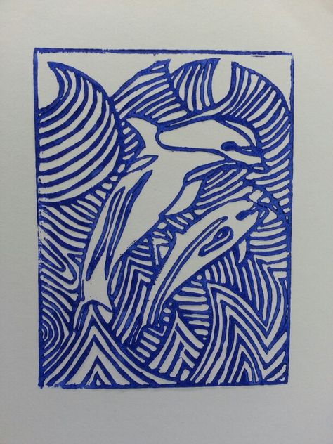 Cromarty Bottlenose Dolphins lino print by LSemple Seahorse Lino Print, Whale Shark Lino Print, Dolphin Linocut, Seaside Lino Prints, Wild Swimming Lino Print, Bottlenose Dolphin, Lino Art, Lino Print, Art Studios