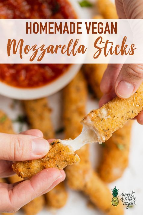 Vegan Mozzarella Sticks, Homemade Mozzarella, Vegan Snack Recipes, Vegan Mozzarella, Mozzarella Sticks, Vegan Keto, Vegan Appetizers, Vegan Cooking, Vegan Foods