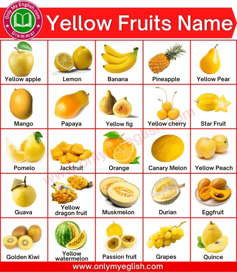 Fruits Name, Fruits Name In English, Yellow Fruits, Yellow Vegetables, Vegetable Drawing, Yellow Food, Fruit Names, Fruit List, Sour Fruit